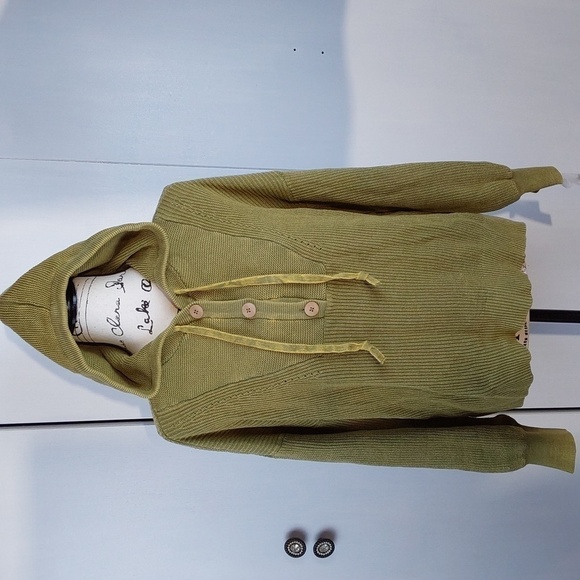 Sonoma- Womens Hooded Sweater Olive Green Stretchy Knit Distressed Top Sz.Large - Picture 1 of 7